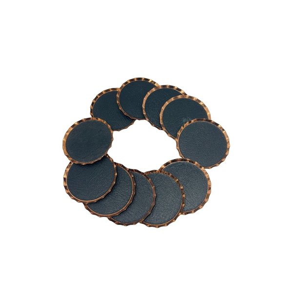 Vintage Set of Coasters Coppercraft Copper with Black Leather Set 11 Total - Picture 1 of 10